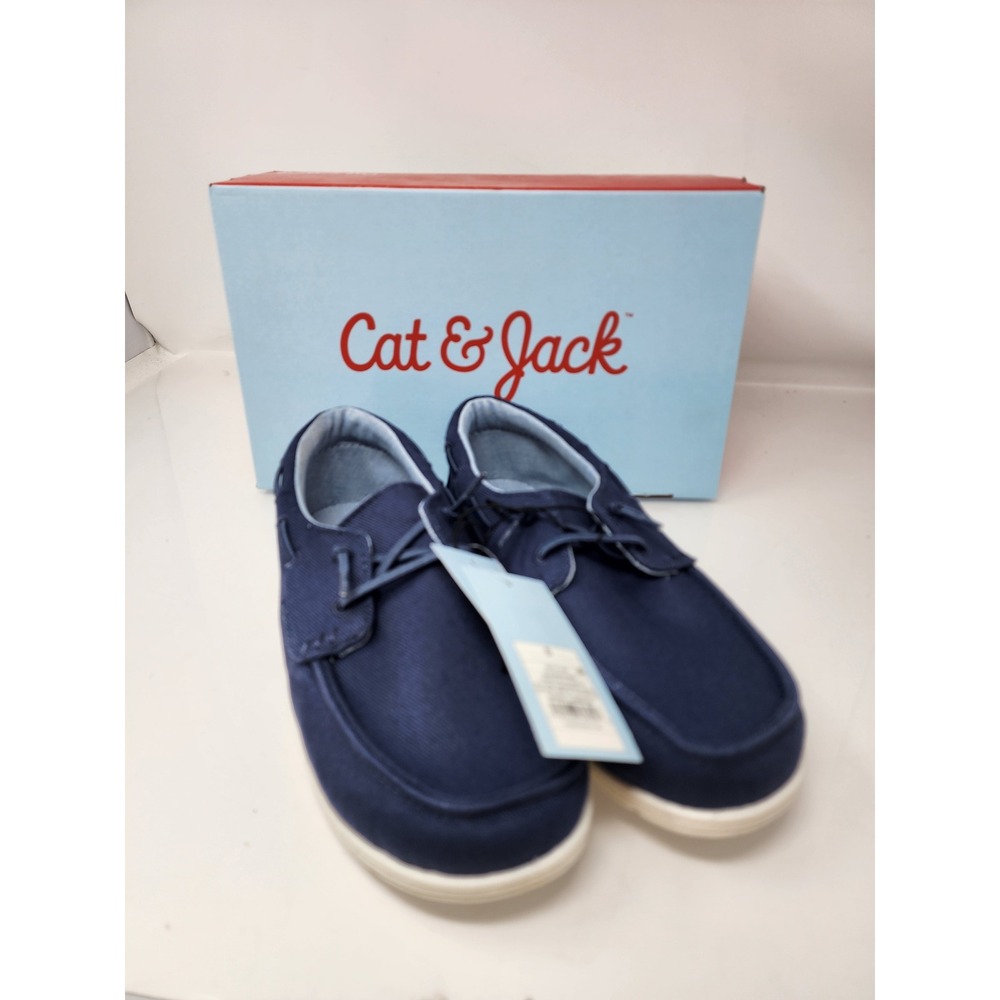 Cat & Jack Boys Boyd Boat Shoes Blue Canvas Casual Size 5